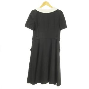 TO BE CHIC ワンピース 2way 付け衿 パールビーズ × グログランリボン フリル パフスリーブ 40 ブラック 黒 × ホワイト 白