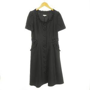 TO BE CHIC ワンピース 2way 付け衿 パールビーズ × グログランリボン フリル パフスリーブ 40 ブラック 黒 × ホワイト 白