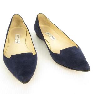 JIMMY CHOO ポインテッドトゥ フラットシューズ パンプス スウェード 39 ネイビー