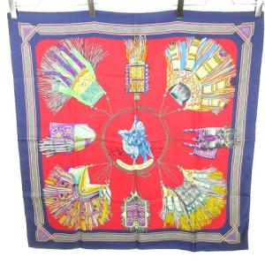 カレ90 CUIRS DU DESERT/砂漠の革飾り シルク スカーフ ストール ショール 赤