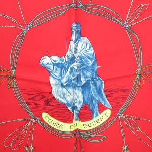 HERMES カレ90 CUIRS DU DESERT/砂漠の革飾り シルク スカーフ ストール ショール 赤