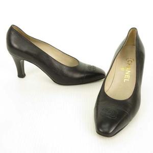 CHANEL ココマーク レザー パンプス キャップトゥ ストレートチップ 36.5 黒