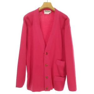 コットン ニット カーディガン トップス メタルボタン S ピンク