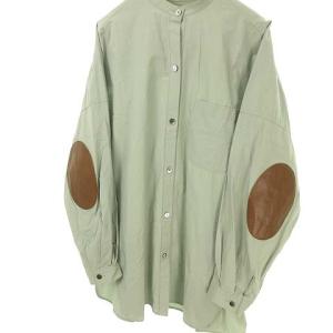 nagonstans 21AW COタイプライター エルボーパッチ シャツ バンドカラー 長袖 M グリーン系