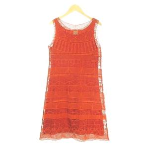 SYBILLA メッシュ刺繍ワンピース & インナーニットワンピース 2点セット コットンニット M テラコッタオレンジ×ブラック 黒