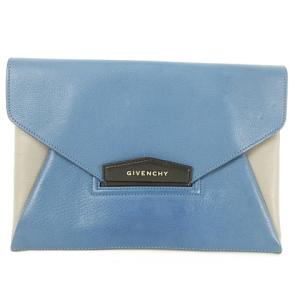 アンティゴナ クラッチバッグ ゴートレザー TE0154 ブルー グレー ブラック シルバー金具