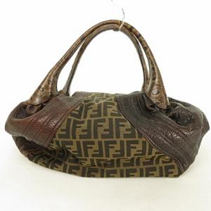 FENDI スパイバッグ ハンドバッグ ズッカ FF キャンバス レザー 茶 8BR511 WY
