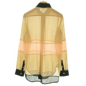 CELINE フィービー期 クレイジーパターン ボーダー シャツ ブラウス 比翼 長袖 ベージュ グリーン ピンク