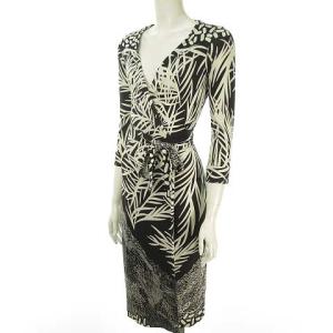 DIANE von FURSTENBERG NEW JULIAN TWO ラップワンピース シルク ジャージーブラック 0 アイボリー