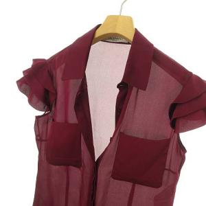 VALENTINO フリルスリーブ シルク ブラウス トップス 比翼仕立て 絹100% 6 ボルドー