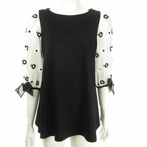 20SS フラワー刺繍チュニック プルオーバー トップス リボン ブラック ホワイト