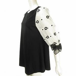 M'S GRACY 20SS フラワー刺繍チュニック プルオーバー トップス リボン ブラック ホワイト
