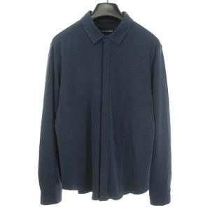 EMPORIO ARMANI 比翼 シャツ トップス ジャージー生地 ストレッチ ポリエステル モダール 長袖 XL ネイビー