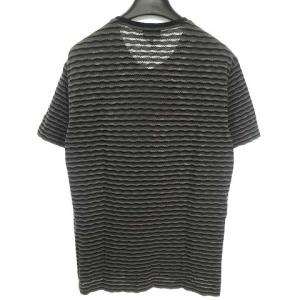 GIORGIO ARMANI 黒タグ ジャガード ニット カットソー Vネック Tシャツ ボーダー 総柄 半袖 52 チャコール系