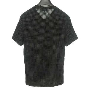 GIORGIO ARMANI カットソー 半袖 Vネック 黒タグ オパール 格子柄 レーヨン ストレッチ 52 ブラック
