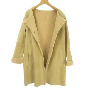 UNITED ARROWS ムートン コート ノーカラー シープスキン 本革 タグ付き 40 ベージュ