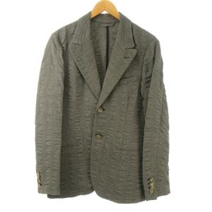 黒タグ テーラード ジャケット ブレザー シングル 2B サッカー素材 チェック 44 グレー  IBO24 0630