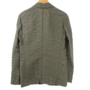 GIORGIO ARMANI 黒タグ テーラード ジャケット ブレザー シングル 2B サッカー素材 チェック 44 グレー  IBO24 0630