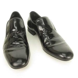 GIORGIO ARMANI スリッポン ローファー レザー シューズ ビジネス ドレス パテント 6 ブラック 黒