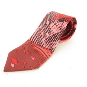 シルク ネクタイ スカーフ柄 総柄 クロック レッド