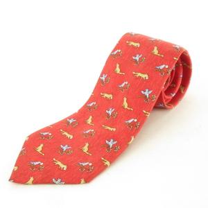 シルク ネクタイ 動物柄 キツネ トリ  赤 レッド 7764FA レギュラータイ IBO24  0701