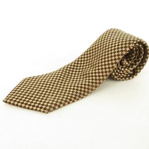 シルク ネクタイ ダミエ チェック LVロゴ 刺繍 ブラウン