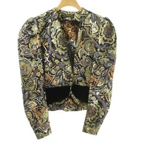 ジャガード 金刺繍 ペイズリー 総柄 ジャケット ブルゾン ラメ 黒 ブラック IBO24 0702