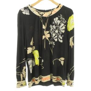 カットソー ブラウス シルク 総花柄  長袖 9 ブラック
