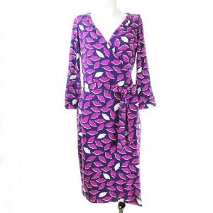 ワンピース NEW JULIAN TWO リップ柄 唇柄 総柄 ウエストリボン ストレッチ 0 パープル 紫×ホワイト 白