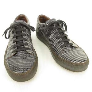 Acne Studios ローカット スニーカー レースアップ パイソン型押し ボーダー柄 グレー ブラック