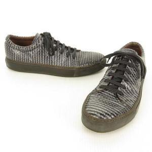 Acne Studios ローカット スニーカー レースアップ パイソン型押し ボーダー柄 グレー ブラック