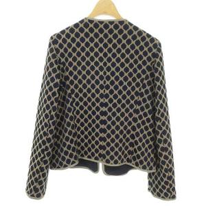 ARMANI COLLEZIONI ノーカラー ジャケット ブルゾン ジップアップ 総柄 2 ネイビー ベージュ WY