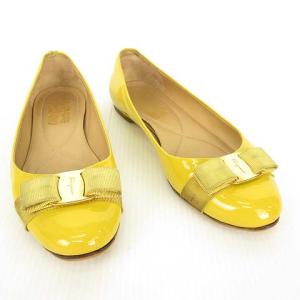 Salvatore Ferragamo VARA ヴァラリボン パンプス フラットシューズ パテント エナメル 7 D イエロー
