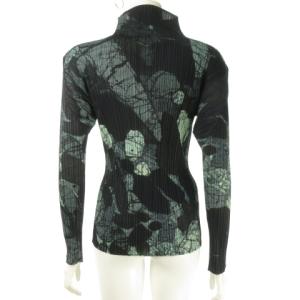 PLEATS PLEASE ISSEY MIYAKE プリーツ ハイネック 総柄 プリント  カットソー ブラウス 長袖 3 ネイビー