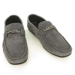 TOD'S スウェード ドライビングシューズ スリッポン ローファー ビットモチーフ チャコール