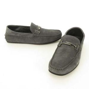 TOD'S スウェード ドライビングシューズ スリッポン ローファー ビットモチーフ チャコール