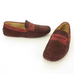 TOD'S スウェード ドライビングシューズ スリッポン ローファー バイカラー 6.5 バーガンディー系