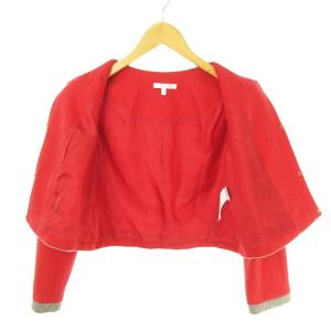 PAULE KA ノーカラージャケット ショート丈 リボンモチーフ付き バイカラー ウール