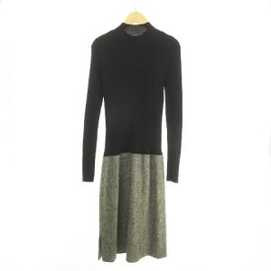 PAULE KA ドッキングワンピース リブニット×ツイード ボタン付き ハイカラー フランス製 IBO25