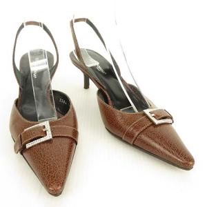 DOLCE&GABBANA ヒール サンダル ミュール パンプス バックストラップ ベルトモチーフ 37 ブラウン 茶 IBO25