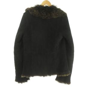 Longchamp  ムートン コート ジャケット ベルクロ ベルト ジップポケット IT44 黒 ブラック IBO25 0809