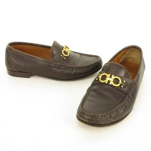 Salvatore Ferragamo ガンチーニ ビット ローファー スリッポン レザー シューズ 6.5 EE ダークブラウン IBO25