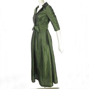 SYBILLA ロングワンピース フレア ドレス ポリエステル シルク 光沢 玉虫色 グリーン系 M IBO25