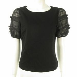 015317 20SS レース×リボンカットソー  プルオーバー 38 ブラック