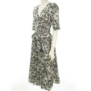agnes b. 19SS ローズプリント ラップ ワンピース ひざ丈 花柄 コットン 36 ホワイト ブラック