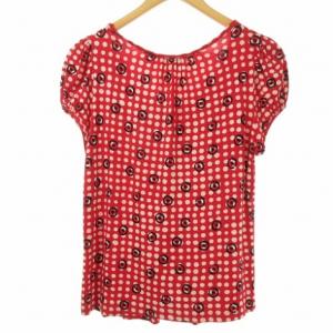 agnes b. ジャージー 総柄 ドット ブラウス カットソー 半袖 3 Ｌ位 レッド IBO25 0810