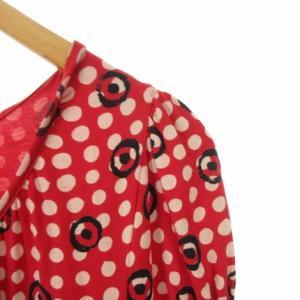 agnes b. ジャージー 総柄 ドット ブラウス カットソー 半袖 3 Ｌ位 レッド IBO25 0810