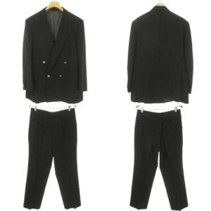 LANVIN PARIS ダブル 4B スーツ セットアップ ジャケット スラックス R48-45-85 ブラック ECM