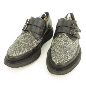 ダブルモンク ストラップ レザーシューズ ドレスシューズ 7 ブラック