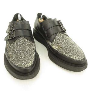 LANVIN ダブルモンク ストラップ レザーシューズ ドレスシューズ 7 ブラック